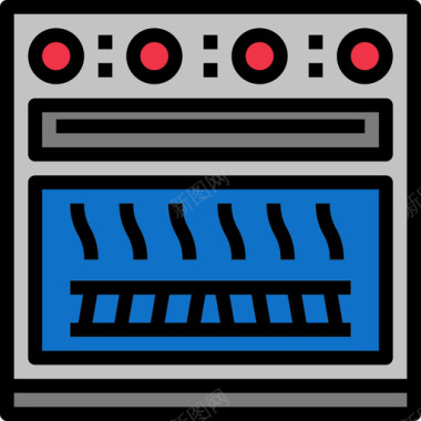 烤箱面包房81线性颜色图标图标