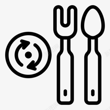 可重复使用的勺子和叉子塑料零浪费图标图标