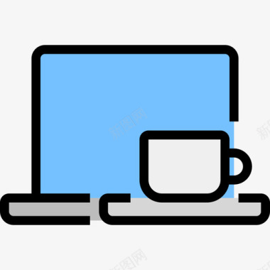 笔记本电脑咖啡店商务2线性颜色图标图标