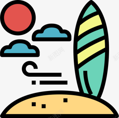 冲浪板夏威夷17线性颜色图标图标
