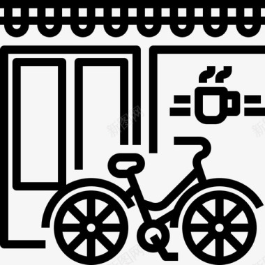 咖啡馆前面的自行车巴黎街道图标图标