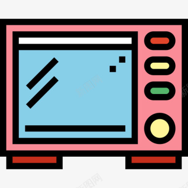 3C标志微波炉晚餐3线性颜色图标图标