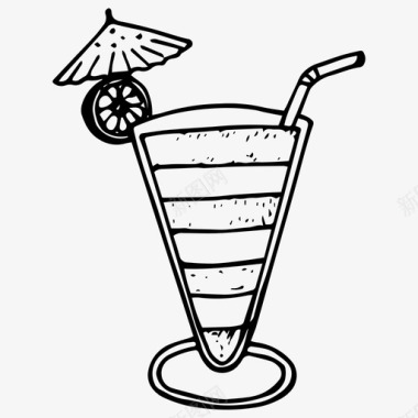 鸡尾酒饮料手绘图标图标