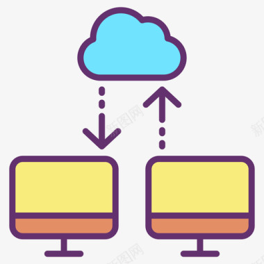 主机云网站服务器和主机4线性颜色图标图标