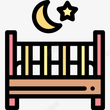 婴儿床睡眠时间8线性颜色图标图标