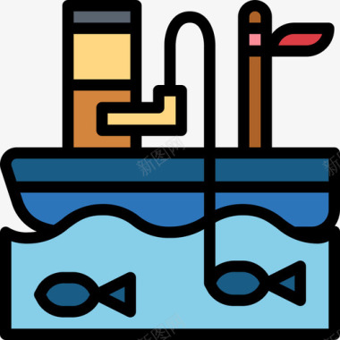 渔船钓鱼19线型颜色图标图标