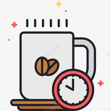 咖啡休息时间商务318线性颜色图标图标