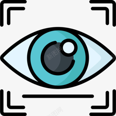 眼睛扫描仪技术62线性彩色图标图标