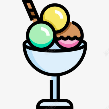 冰激凌甜糖果线性颜色图标图标