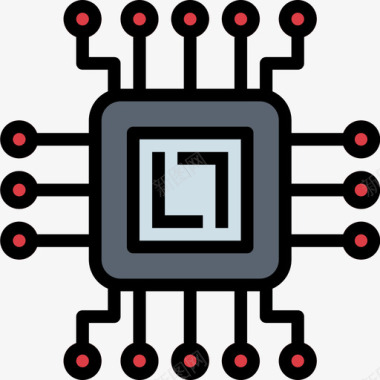 迷人彩色微芯片技术63线性彩色图标图标