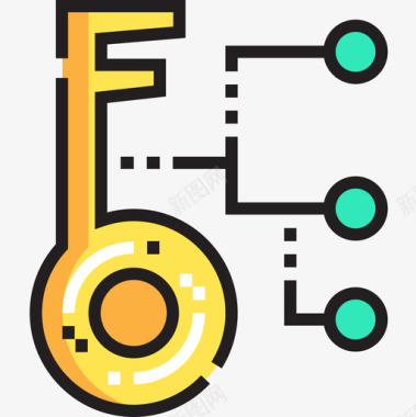 钥匙PNG钥匙保护和安全6线性颜色图标图标