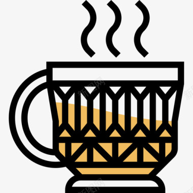 符号咖啡杯法国符号5黄色阴影图标图标