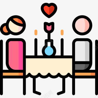 浪漫晚餐情人节62线性颜色图标图标