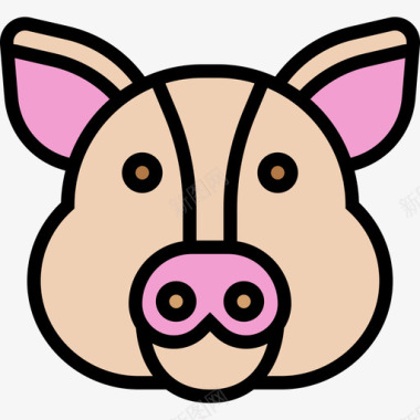 猪动物头4线颜色图标图标
