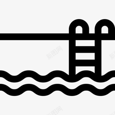 新收获游泳池新年猪直线型图标图标