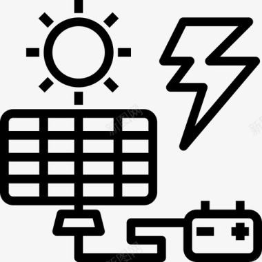 太阳能电池电5线性图标图标