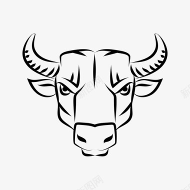 墨斗线牛头动物吉祥物公牛吉祥物图标图标