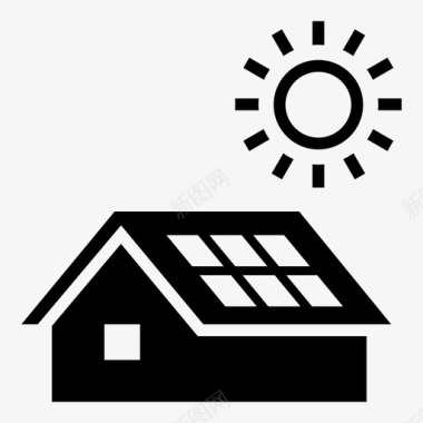 手绘太阳能板住宅太阳能板清洁能源家庭能源图标图标