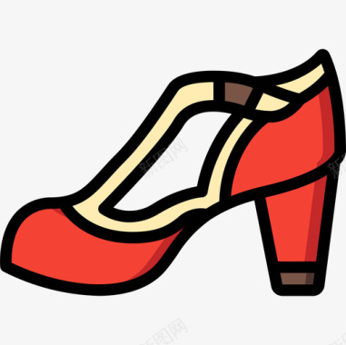 高跟鞋50年代5线性颜色图标图标