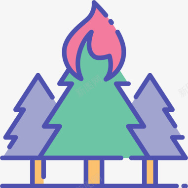 森林火灾灾难8线性颜色图标图标