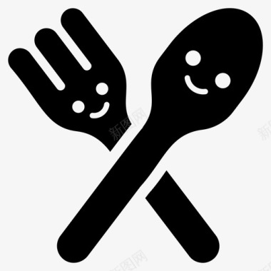 叉子和勺子餐具表情符号图标图标