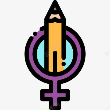 铅笔女权主义12线条颜色图标图标
