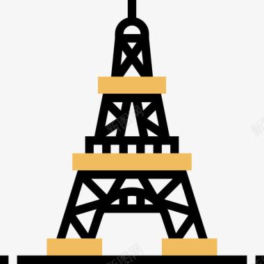 埃菲尔铁塔法国符号5黄色阴影图标图标