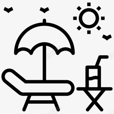 海滩遮阳伞海滩沙滩床户外家具图标图标
