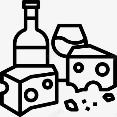 葡萄酒和奶酪酒精晚餐图标图标