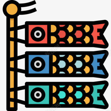 日本美食背景Koinobori日本53线性颜色图标图标