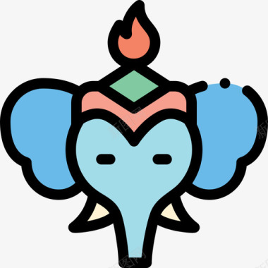 大象大象排灯节线性颜色图标图标