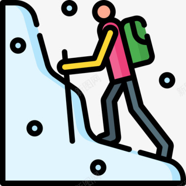 徒步旅行冬季运动15线性颜色图标图标