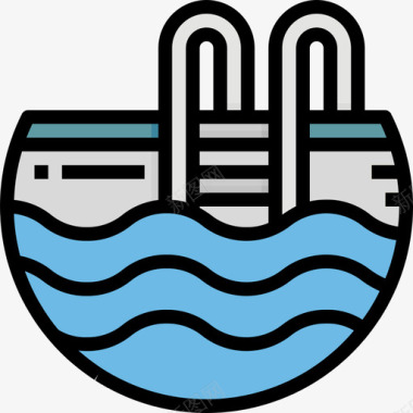 游泳池游泳池57号健身房线性颜色图标图标