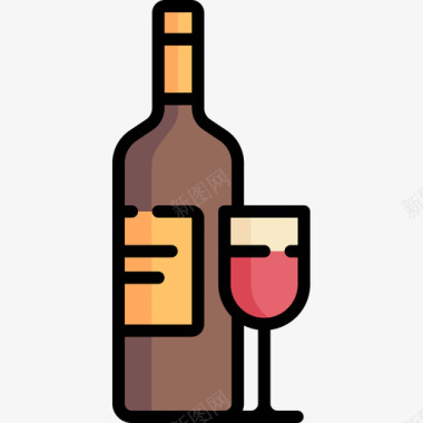 感恩回馈葡萄酒感恩节45线性颜色图标图标