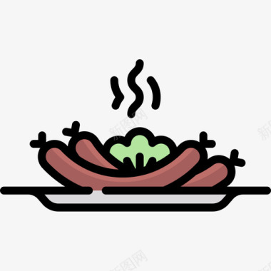 烧烤84号餐厅线性颜色图标图标