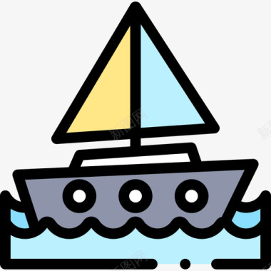 船旅行214线性颜色图标图标