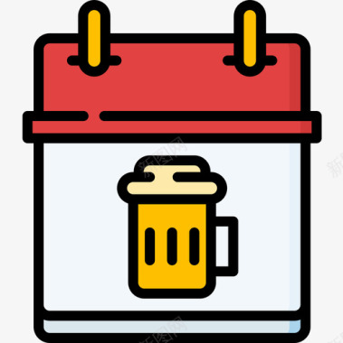 图标啤酒桶日历啤酒节29线性颜色图标图标