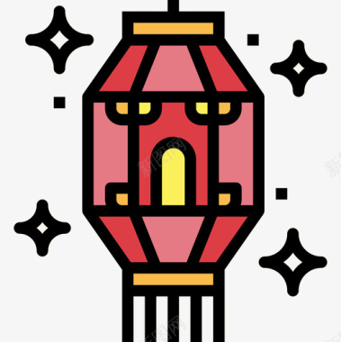 灯笼灯笼晚餐3线性颜色图标图标