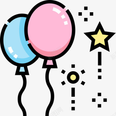 庆典气球气球派对和庆典线性颜色图标图标