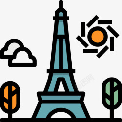 17号埃菲尔铁塔17号地标线性颜色图标高清图片