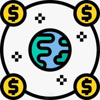 世界金钱68线性颜色图标图标