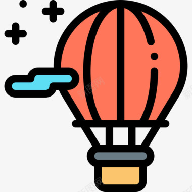 热气球自由时间29线性颜色图标图标