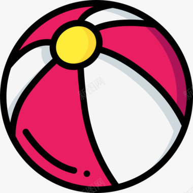 卡通沙滩球沙滩球热带28线性颜色图标图标