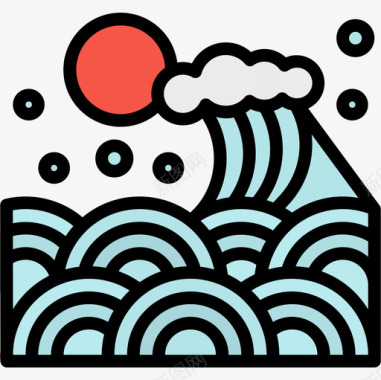 水纹波浪波浪日本53线型颜色图标图标