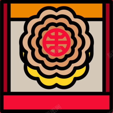月饼中国传统3线颜色图标图标