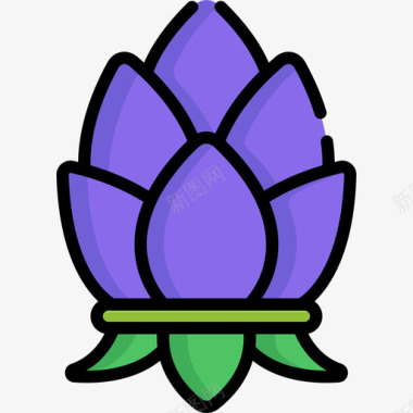 莲花紫罗兰色2线形图标图标