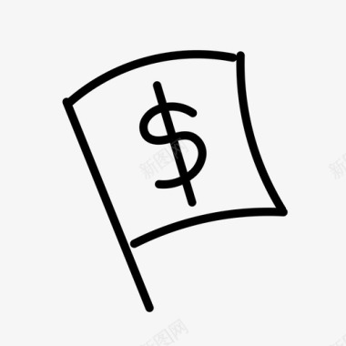 旗子上有一美元钱手绘的钱图标图标