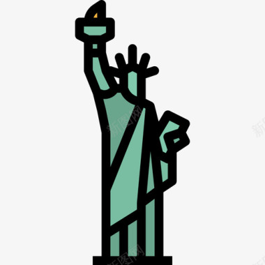 自由自由女神像17号地标线性颜色图标图标