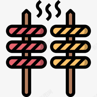 烧烤夏季63线性颜色图标图标