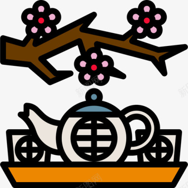中国传统佳节茶壶中国传统3线颜色图标图标